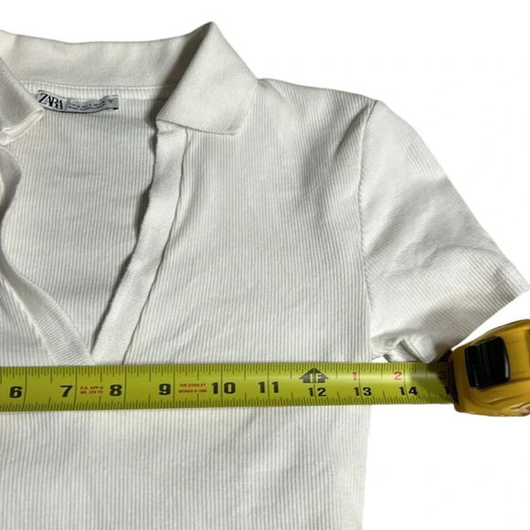 Zara  crop top . Women XXS deep Vee,cotton knit,rib,short sleeve,shirt collar - Picture 6 of 10